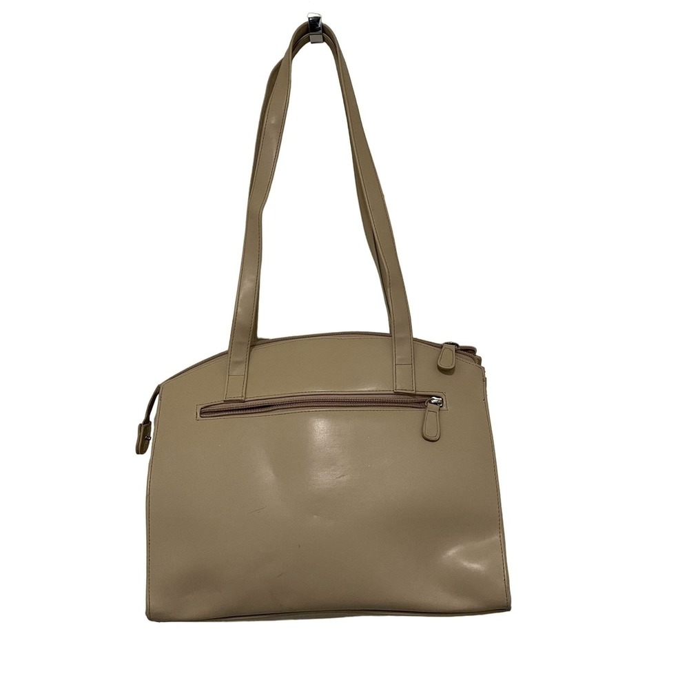 Liz Claiborne Shoulder Bag Womens Medium Tan Faux Leather Zip Pocket Classic